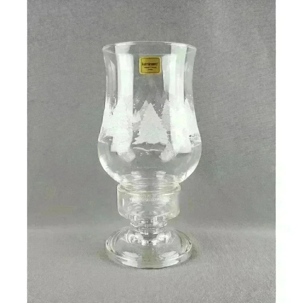 Luminarc Crystal Vintage Christmas Holiday Winter Scene Candle Hurricane Lamp